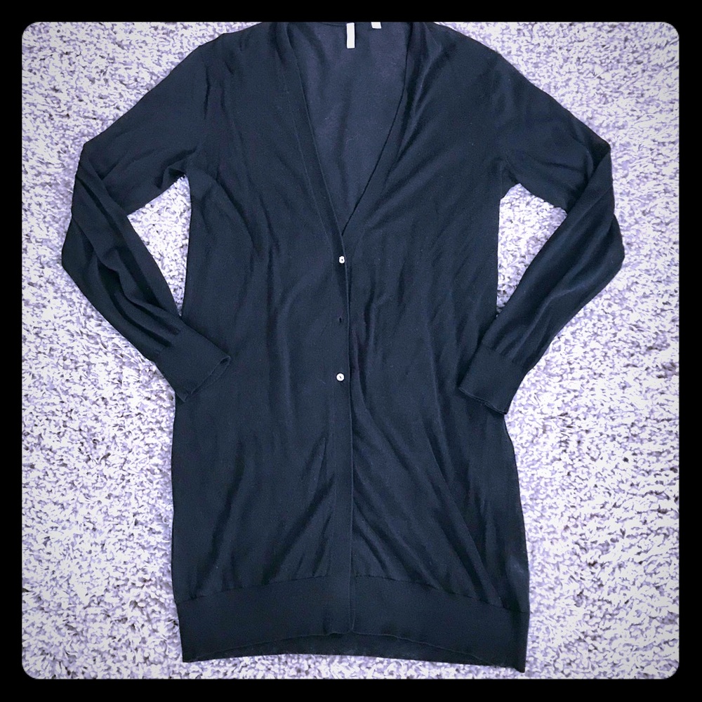 IISLI long black sheer  vneck 3 button cardigan